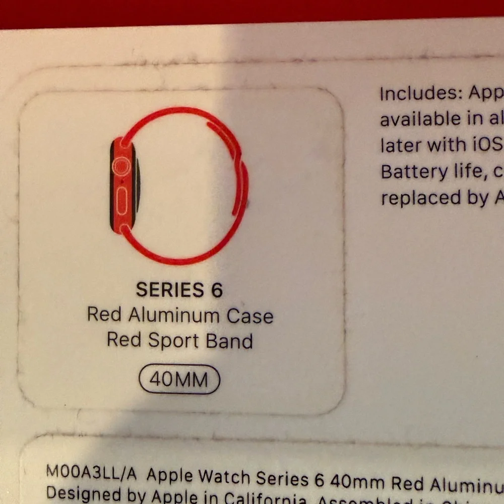 Apple Smartwatch Red Aliminun Case Red with Red Sport Band 44mm free case